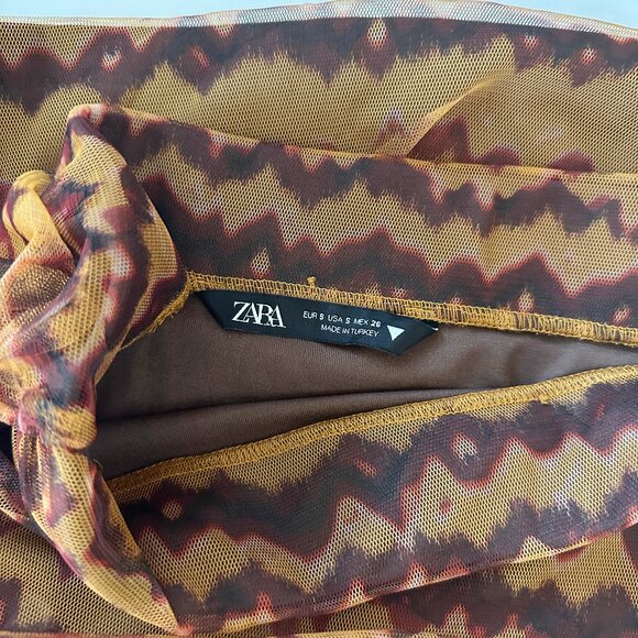 Zara TULLE PENCIL MIDI SKIRT High-waist w/ Elastic Waistband BROWN SIZE Small - Picture 6 of 6